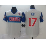 Men's Chicago Cubs #17 Kris Bryant KB Light Grey  2019 Retro Moniker Edition  MLB Jersey
