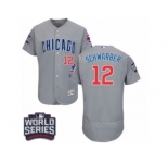 Men's Majestic Chicago Cubs #12 Kyle Schwarber Grey 2016 World Series Bound Flexbase Authentic Collection MLB Jersey