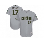 Men's Majestic Chicago Cubs #17 Kris Bryant Grey Memorial Day Authentic Collection Flex Base MLB Jersey