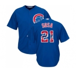 Men's Majestic Chicago Cubs #21 Sammy Sosa Authentic Royal Blue Team Logo Fashion Cool Base MLB Jersey