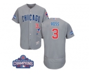 Men's Majestic Chicago Cubs #3 David Ross Grey Road 2016 World Series Champions Flexbase Authentic Collection MLB Jersey