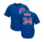 Men's Majestic Chicago Cubs #34 Kerry Wood Authentic Royal Blue Team Logo Fashion Cool Base MLB Jersey