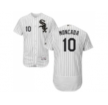 Men Chicago White Sox #10 Yoan Moncada White(Black Strip) Flexbase Authentic Collection Stitched MLB Jersey