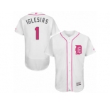 Men's Majestic Detroit Tigers #1 Jose Iglesias Authentic White 2016 Mother's Day Fashion Flex Base MLB Jersey