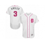 Men's Majestic Detroit Tigers #3 Ian Kinsler Authentic White 2016 Mother's Day Fashion Flex Base MLB Jersey