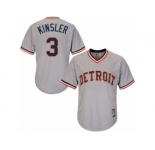 Men's Majestic Detroit Tigers #3 Ian Kinsler Replica Grey Cooperstown MLB Jersey