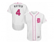 Men's Majestic Detroit Tigers #4 Cameron Maybin Authentic White 2016 Mother's Day Fashion Flex Base MLB Jersey