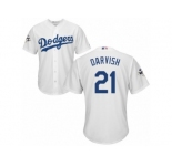 Los Angeles Dodgers #21 Yu Darvish Replica White Home 2017 World Series Bound Cool Base MLB Jersey