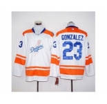 Los Angeles Dodgers #23 Adrian Gonzalez White Orange Long Sleeve Stitched MLB Jersey