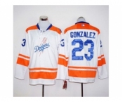 Los Angeles Dodgers #23 Adrian Gonzalez White Orange Long Sleeve Stitched MLB Jersey
