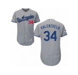 Los Angeles Dodgers #34 Fernando Valenzuela Authentic Grey Road 2017 World Series Bound Flex Base MLB Jersey