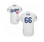 Los Angeles Dodgers #66 Yasiel Puig Authentic White Home 2017 World Series Bound Flex Base MLB Jersey