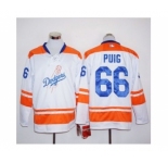 Los Angeles Dodgers #66 Yasiel Puig White Orange Long Sleeve Stitched MLB Jersey