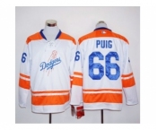 Los Angeles Dodgers #66 Yasiel Puig White Orange Long Sleeve Stitched MLB Jersey