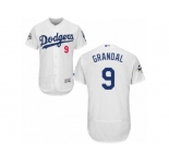 Los Angeles Dodgers #9 Yasmani Grandal Authentic White Home 2017 World Series Bound Flex Base MLB Jersey