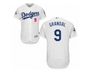 Los Angeles Dodgers #9 Yasmani Grandal Authentic White Home 2017 World Series Bound Flex Base MLB Jersey