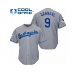 Los Angeles Dodgers #9 Yasmani Grandal Replica Grey Road 2017 World Series Bound Cool Base MLB Jersey