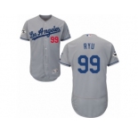 Los Angeles Dodgers #99 Hyun-Jin Ryu Authentic Grey Road 2017 World Series Bound Flex Base MLB Jersey