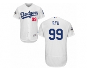 Los Angeles Dodgers #99 Hyun-Jin Ryu Authentic White Home 2017 World Series Bound Flex Base MLB Jersey