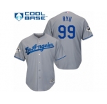 Los Angeles Dodgers #99 Hyun-Jin Ryu Replica Grey Road 2017 World Series Bound Cool Base MLB Jersey