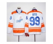 Los Angeles Dodgers #99 Hyun-Jin Ryu White Orange Long Sleeve Stitched MLB Jersey