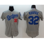 Men Los Angeles Dodgers #32 Koufax Majestic Gray Flexbase Authentic Collection Player Jersey
