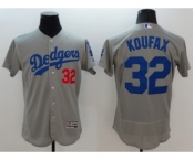 Men Los Angeles Dodgers #32 Koufax Majestic Gray Flexbase Authentic Collection Player Jersey