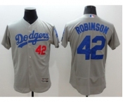 Men Los Angeles Dodgers #42 Jackie Robinson Majestic Gray Flexbase Authentic Collection Player Jersey
