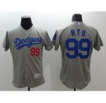 Men Los Angeles Dodgers #99 Hyun-Jin Ryu Majestic Gray Flexbase Authentic Collection Player Jersey