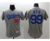 Men Los Angeles Dodgers #99 Hyun-Jin Ryu Majestic Gray Flexbase Authentic Collection Player Jersey