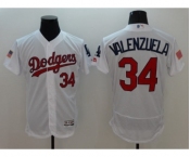 Men's L.A. Dodgers #34 Fernando Valenzuela Majestic White Fashion Stars & Stripes Cool Base Player Jersey