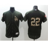 Men's Los Angeles Dodger #22 Clayton Kershaw Majestic Green Salute to Service Flexbase Authentic Collection Jersey