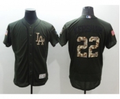 Men's Los Angeles Dodger #22 Clayton Kershaw Majestic Green Salute to Service Flexbase Authentic Collection Jersey