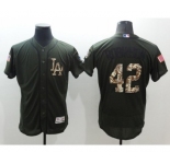 Men's Los Angeles Dodger #42 Jackie Robinson Majestic Green Salute to Service Flexbase Authentic Collection Jersey