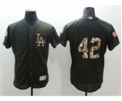 Men's Los Angeles Dodger #42 Jackie Robinson Majestic Green Salute to Service Flexbase Authentic Collection Jersey