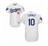 Men's Majestic Los Angeles Dodgers #10 Justin Turner White Home Flex Base Authentic Collection 2018 World Series MLB Jersey