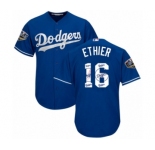 Men's Majestic Los Angeles Dodgers #16 Andre Ethier Authentic Royal Blue Team Logo Fashion Cool Base 2018 World Series MLB Jersey