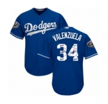 Men's Majestic Los Angeles Dodgers #34 Fernando Valenzuela Authentic Royal Blue Team Logo Fashion Cool Base 2018 World Series MLB Jersey