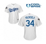Men's Majestic Los Angeles Dodgers #34 Fernando Valenzuela Replica White Home Cool Base 2018 World Series MLB Jersey