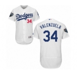 Men's Majestic Los Angeles Dodgers #34 Fernando Valenzuela White Home Flex Base Authentic Collection 2018 World Series MLB Jersey