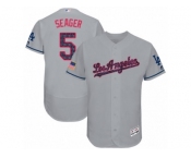 Men's Majestic Los Angeles Dodgers #5 Corey Seager Authentic Grey Stars & Stripes Authentic Collection Flex Base MLB Jersey