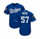 Men's Majestic Los Angeles Dodgers #57 Alex Wood Authentic Royal Blue Team Logo Fashion Cool Base 2018 World Series MLB Jersey