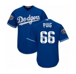 Men's Majestic Los Angeles Dodgers #66 Yasiel Puig Authentic Royal Blue Team Logo Fashion Cool Base 2018 World Series MLB Jersey