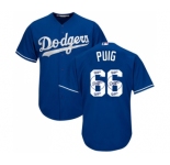 Men's Majestic Los Angeles Dodgers #66 Yasiel Puig Authentic Royal Blue Team Logo Fashion Cool Base MLB Jersey