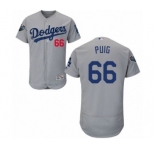 Men's Majestic Los Angeles Dodgers #66 Yasiel Puig Gray Alternate Flex Base Authentic Collection 2018 World Series MLB Jersey