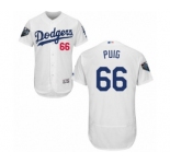 Men's Majestic Los Angeles Dodgers #66 Yasiel Puig White Home Flex Base Authentic Collection 2018 World Series MLB Jersey