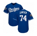 Men's Majestic Los Angeles Dodgers #74 Kenley Jansen Authentic Royal Blue Team Logo Fashion Cool Base 2018 World Series MLB Jersey