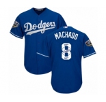 Men's Majestic Los Angeles Dodgers #8 Manny Machado Authentic Royal Blue Team Logo Fashion Cool Base 2018 World Series MLB Jersey