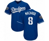 Men's Majestic Los Angeles Dodgers #8 Manny Machado Authentic Royal Blue Team Logo Fashion Cool Base 2018 World Series MLB Jersey