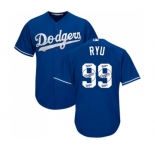 Men's Majestic Los Angeles Dodgers #99 Hyun-Jin Ryu Authentic Royal Blue Team Logo Fashion Cool Base MLB Jersey